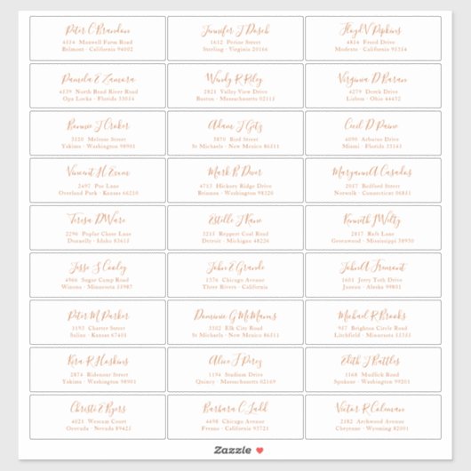Chic koperen script gastnamen adres sticker (Vel)