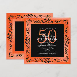 Chic Koraal Decoratieframe 50e Verjaardag Kaart