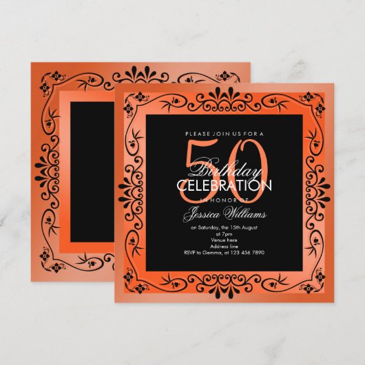 Chic Koraal Decoratieframe 50e Verjaardag Kaart (Voorkant / Achterkant)