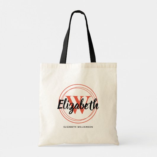 Chic Koraal Monogram Initiaal Script Naam Tote Bag (Achterkant)
