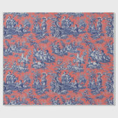 Chic koraal rood blauw toile de jouy bedrukt cadeaupapier (Vlak)