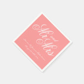 Chic koraal roze Mr. en Mrs. papier bruiloft serve Servet (Hoek)