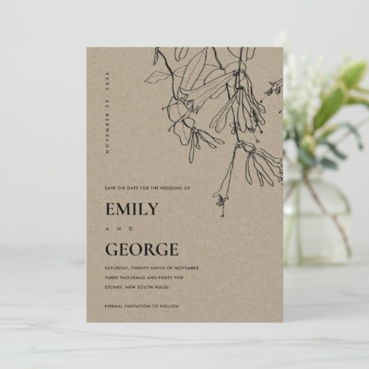 CHIC KRAFT LINE DIE FLORAAL TELT BEWAREN DE DATUM BEDANKKAART (Staand voorkant)