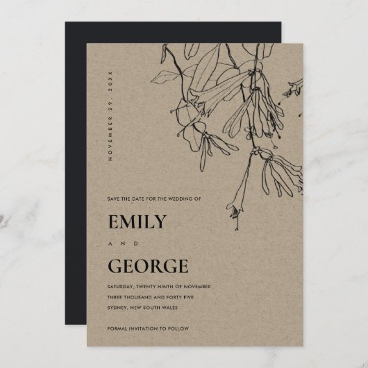 CHIC KRAFT LINE DIE FLORAAL TELT BEWAREN DE DATUM BEDANKKAART (Voorkant / Achterkant)