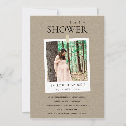 CHIC KRAFT MINIMAL CUSTOM FOTO BABY SHOWER INVITE BEDANKKAART (Voorkant)