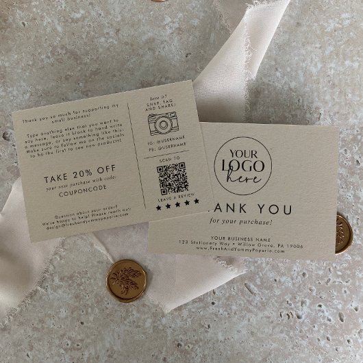 Chic Kraft Paper Business Logo Bedankt bestelling Informatiekaartje