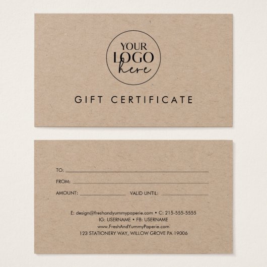 Chic Kraft Papier Zakelijk Logo Cadeaubon Visitekaartje (Voorkant /achterkant)