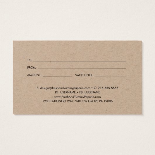 Chic Kraft Papier Zakelijk Logo Cadeaubon Visitekaartje (Achterkant)