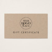 Chic Kraft Papier Zakelijk Logo Cadeaubon Visitekaartje (Voorkant)