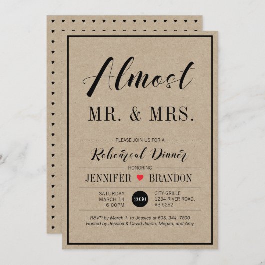 Chic Kraft Wedding Rehearsal Dinner Invitation Kaart (Voorkant / Achterkant)