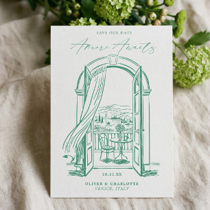 Chic La Dolce Vita Hand Doodle Schets Venetië Ital Save The Date