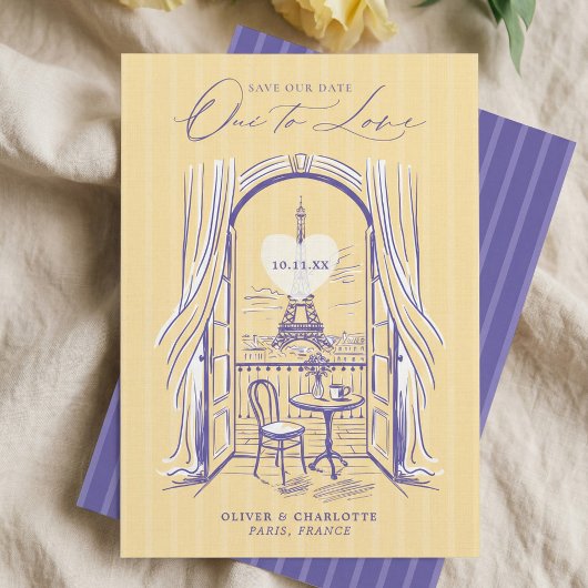 Chic La Dolce Vita Hand Drawn Paris Eiffel Tower  Save The Date