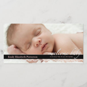 Chic Lace Baby Birth Announement   Roze fotokaart Aankondiging