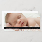 Chic Lace Baby geboorteaankondiging | Roze fotokaa Aankondiging (Voorkant / Achterkant)