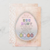Chic  Lace Old Paper Easter Egg Hunt Party Kaart (Voorkant / Achterkant)