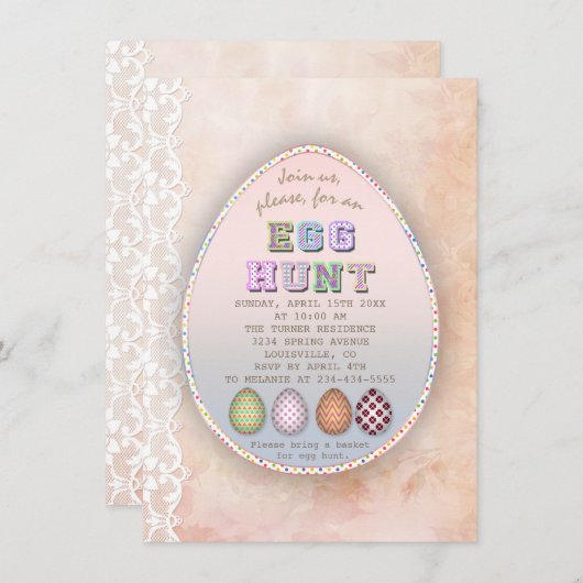 Chic  Lace Old Paper Easter Egg Hunt Party Kaart (Voorkant / Achterkant)