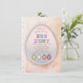 Chic  Lace Old Paper Easter Egg Hunt Party Kaart (Staand voorkant)