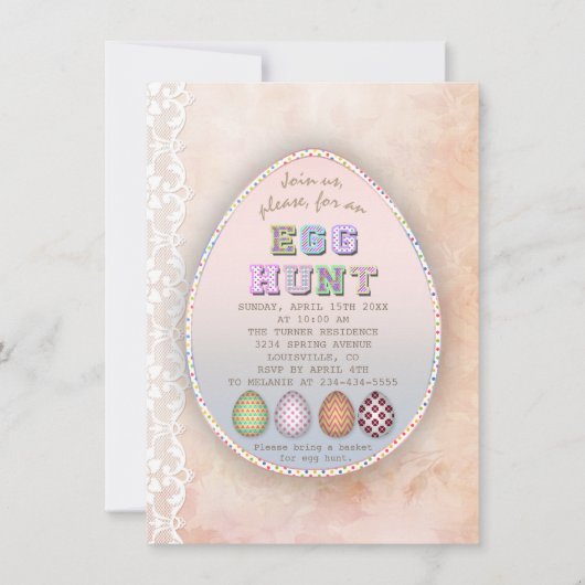 Chic  Lace Old Paper Easter Egg Hunt Party Kaart (Voorkant)