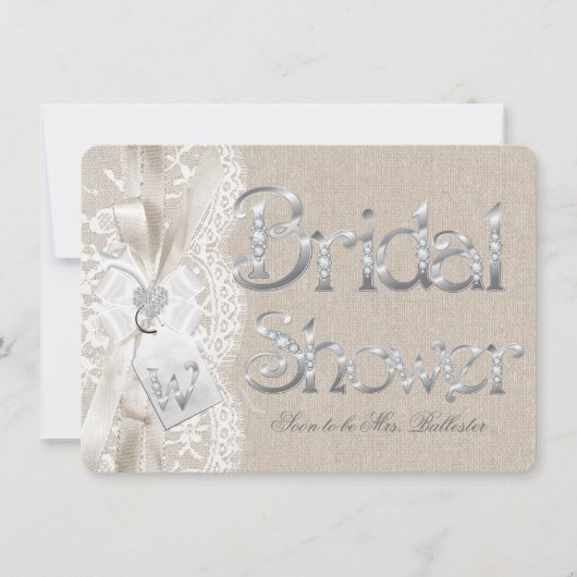 Chic  Lace Silver Burlap Vrijgezellenfeest Kaart (Voorkant)