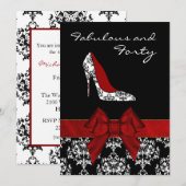 Chic Lady's Damask Stiletto Aangepaste Uitnodiging (Voorkant / Achterkant)