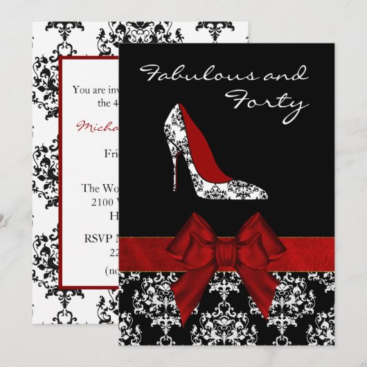 Chic Lady's Damask Stiletto Aangepaste Uitnodiging (Voorkant / Achterkant)