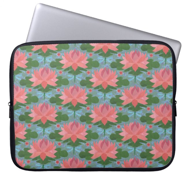 Chic-laptophoes: waterlilies en libellen laptop sleeve (Voorkant)
