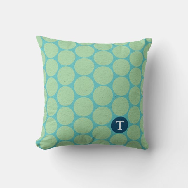 Chic Large Blauwgroen Green Polka Dots Kussen (Voorkant)
