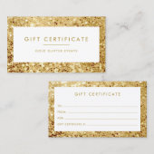 Chic Large Gold Glitter Cadeaubon Aanbevelingskaartje (Voorkant / Achterkant)
