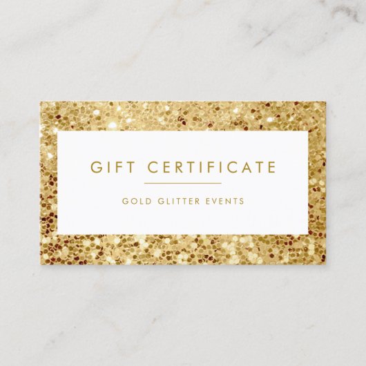 Chic Large Gold Glitter Cadeaubon Aanbevelingskaartje (Voorkant)