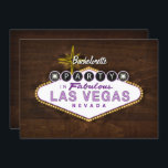 Chic Las Vegas Sign Bachelorette Party Invitation Kaart<br><div class="desc">Een bijgewerkte versie van mijn populaire Las Vegas ondertekent bachelorette party uitnodiging. Deze heeft een editable gebeurtenisnaam en decoratieve voorzijde met inbegrip van verlichtingsgevolgen,  met alle partijdetails op de achterkant over een moderne textuur van de houtkorrel. Paarse accenten,  maar meer masculine met hout en donkere tinten.</div>