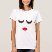 Chic Lashes & Red Lips print prachtig meisje T-shirt (Voorkant)