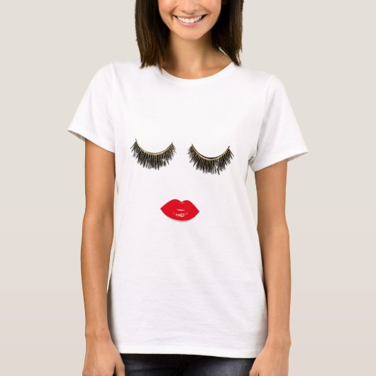 Chic Lashes & Red Lips print prachtig meisje T-shirt (Voorkant)