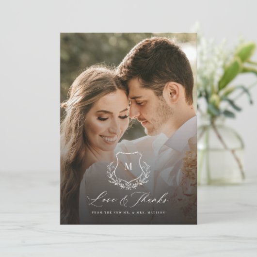 Chic Laurel Liefde & Bedankt bruiloft Dank u kaart (Staand voorkant)