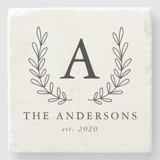 Chic Laurel-monogram Stenen Onderzetter (Voorkant)