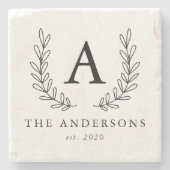 Chic lauriermonogram stenen onderzetter (Voorkant)