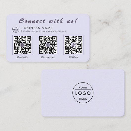 Chic Lavendel 3 QR Code Multi Social Visitekaartje (Voorkant / Achterkant)