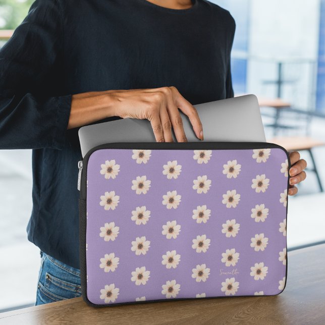Chic lavendel Paarse Bloemen Laptop Sleeve (Creator heeft geüpload)