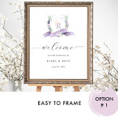 Chic Lavendel Paarse Monogram Huwelijk Welkom Teke Poster