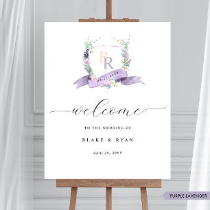 Chic Lavendel Paarse Monogram Huwelijk Welkom Teke Poster