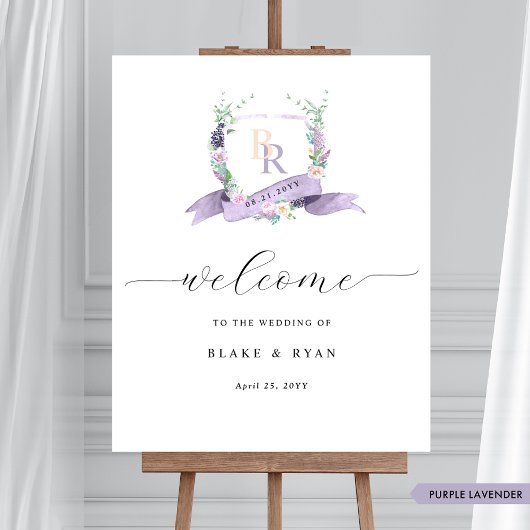 Chic Lavendel Paarse Monogram Huwelijk Welkom Teke Poster