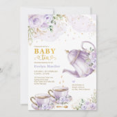Chic Lavender Gold Floral Baby shower Tea Kaart (Voorkant)