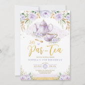 Chic Lavender Gold Floral Girls Birthday Tea Kaart (Voorkant)