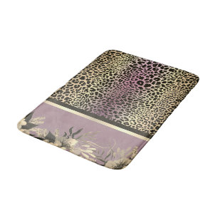 Chic Lavender Gold Leopard Safari Floral Badmat