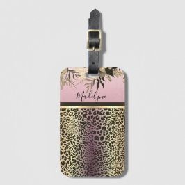 Chic Lavender Gold Leopard Safari Floral Bagagelabel