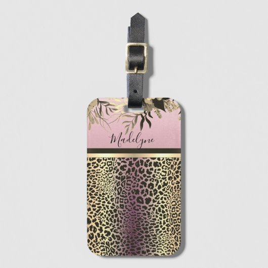 Chic Lavender Gold Leopard Safari Floral Bagagelabel (Voorkant (verticaal))