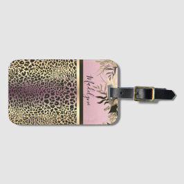 Chic Lavender Gold Leopard Safari Floral Bagagelabel