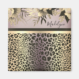Chic Lavender Gold Leopard Safari Floral Magneet