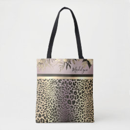 Chic Lavender Gold Leopard Safari Floral Tote Bag