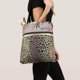 Chic Lavender Gold Leopard Safari Floral Tote Bag