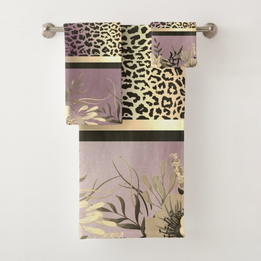 Chic Lavender Gold Safari Floral Bad Handdoek (Insitu)